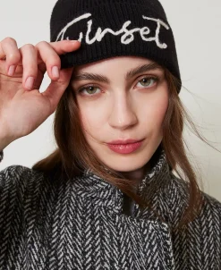 Cuffia In Maglia Con Ricamo Logo