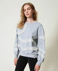 Felpa Mélange Con Volant In Tulle
