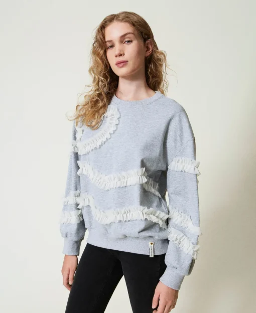Felpa Mélange Con Volant In Tulle