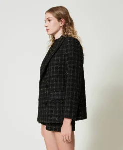 Giacca Blazer Bouclé A Disegno Check