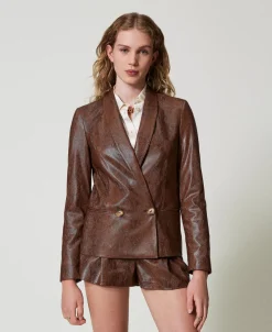 Giacca Blazer Effetto Pelle Lizard