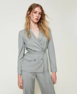Giacca Blazer In Misto Lana Con Cintura