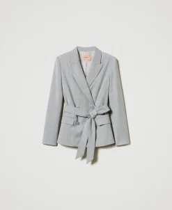 Giacca Blazer In Misto Lana Con Cintura