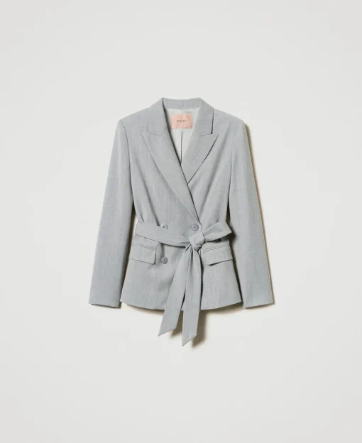 Giacca Blazer In Misto Lana Con Cintura
