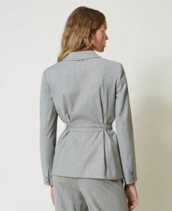 Giacca Blazer In Misto Lana Con Cintura