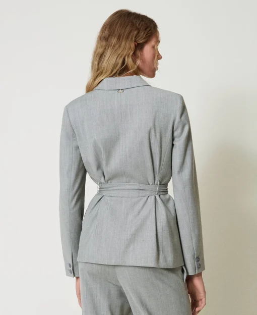 Giacca Blazer In Misto Lana Con Cintura