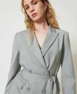 Giacca Blazer In Misto Lana Con Cintura