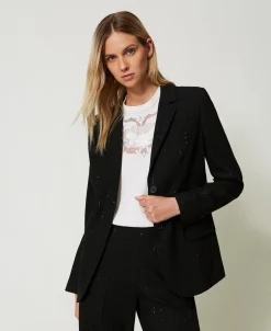 Giacca Blazer In Panno Con Paillettes