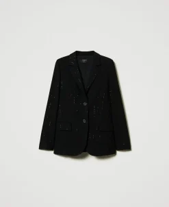 Giacca Blazer In Panno Con Paillettes