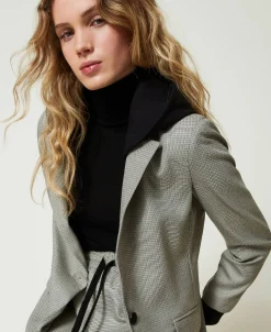 Giacca Blazer In Pied De Poule Con Cappuccio