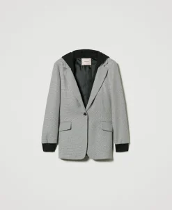 Giacca Blazer In Pied De Poule Con Cappuccio