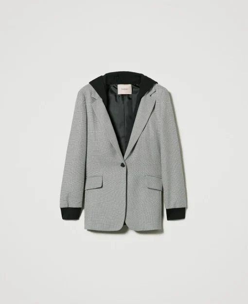 Giacca Blazer In Pied De Poule Con Cappuccio