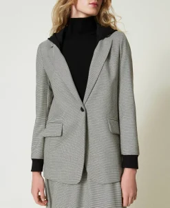 Giacca Blazer In Pied De Poule Con Cappuccio