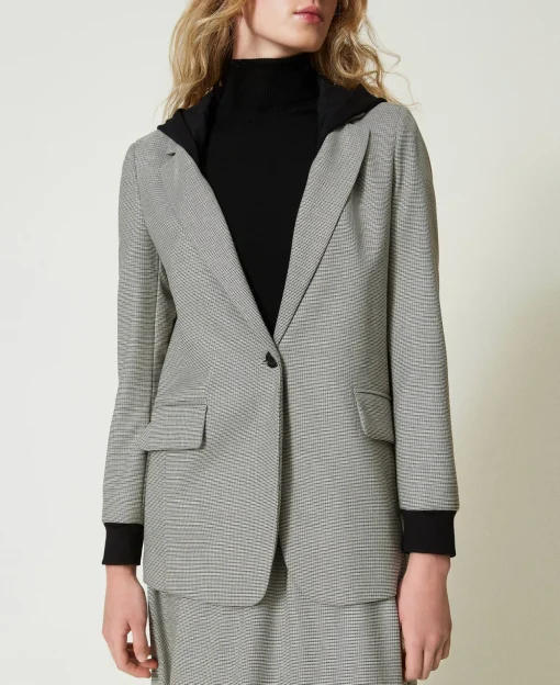 Giacca Blazer In Pied De Poule Con Cappuccio
