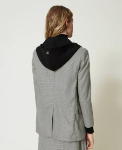 Giacca Blazer In Pied De Poule Con Cappuccio