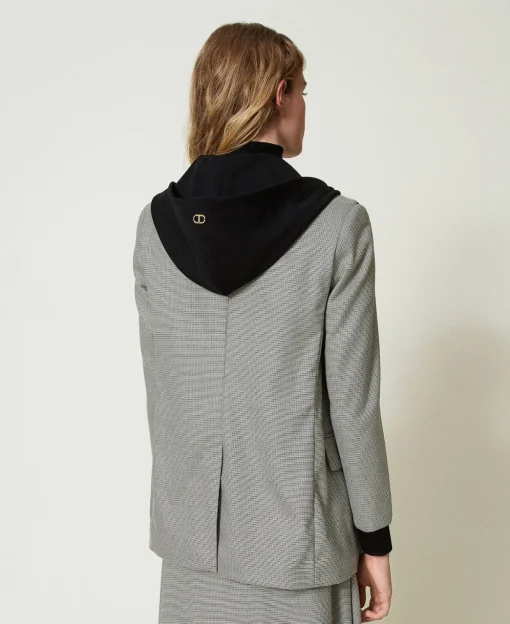 Giacca Blazer In Pied De Poule Con Cappuccio
