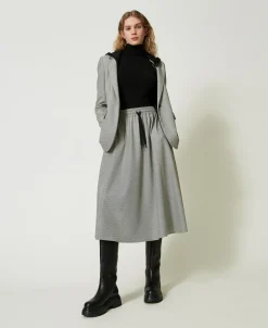 Giacca Blazer In Pied De Poule Con Cappuccio