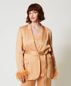 Giacca Blazer In Raso Con Piume