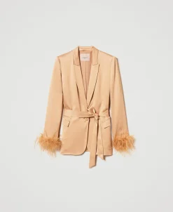 Giacca Blazer In Raso Con Piume