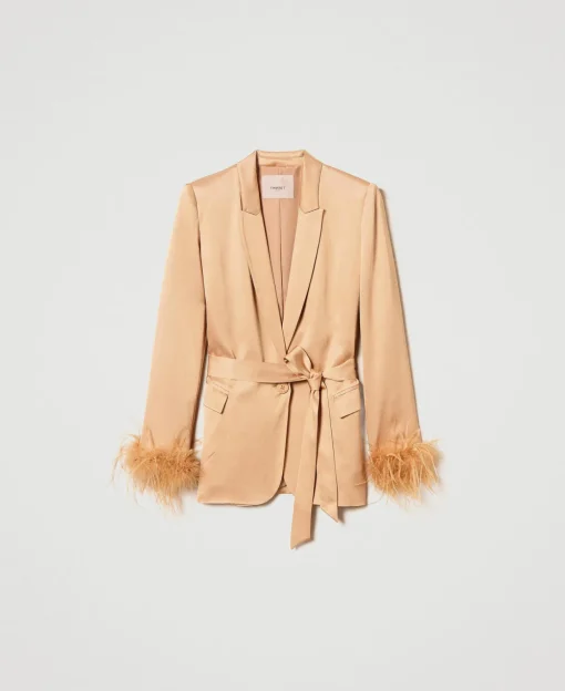 Giacca Blazer In Raso Con Piume