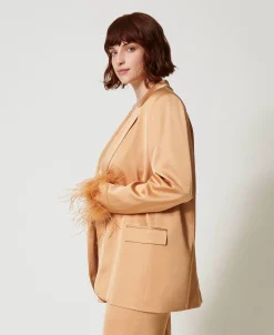 Giacca Blazer In Raso Con Piume