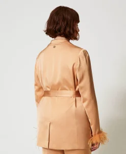 Giacca Blazer In Raso Con Piume