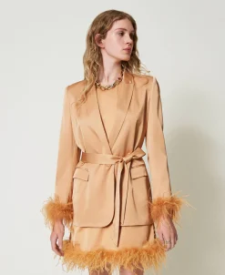 Giacca Blazer In Raso Con Piume