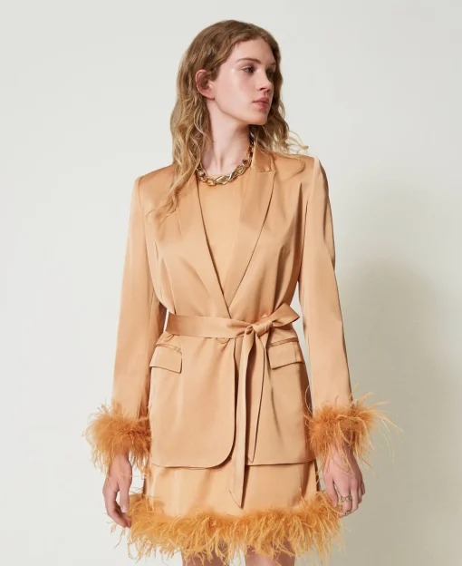 Giacca Blazer In Raso Con Piume
