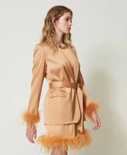 Giacca Blazer In Raso Con Piume