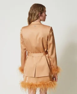 Giacca Blazer In Raso Con Piume