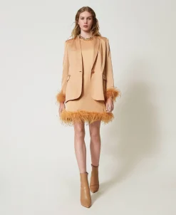 Giacca Blazer In Raso Con Piume