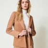 Giacca Blazer In Tessuto Scuba Con Cappuccio
