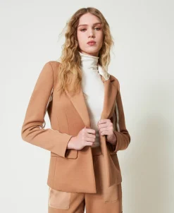 Giacca Blazer In Tessuto Scuba Con Cappuccio