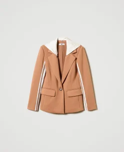 Giacca Blazer In Tessuto Scuba Con Cappuccio