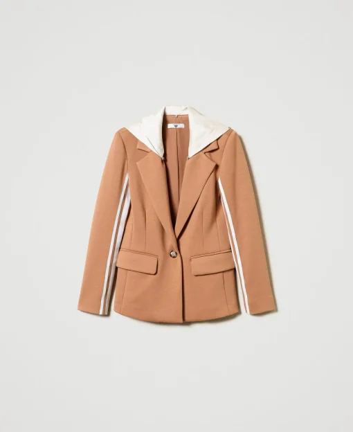 Giacca Blazer In Tessuto Scuba Con Cappuccio