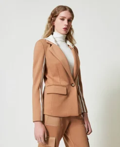 Giacca Blazer In Tessuto Scuba Con Cappuccio