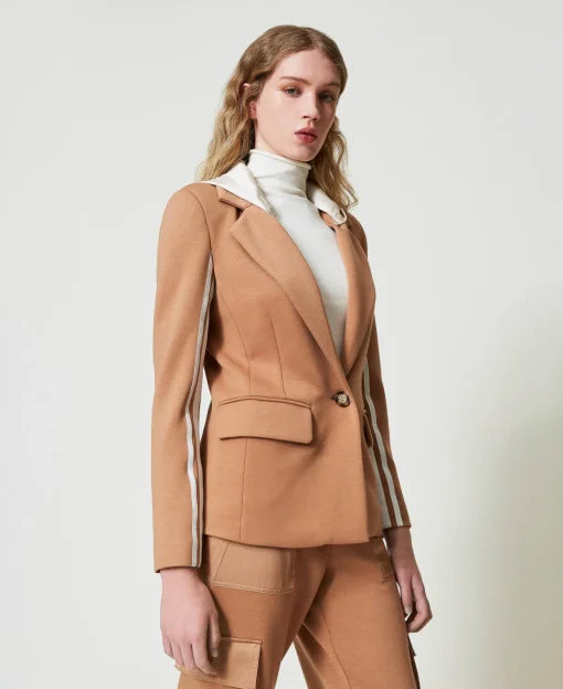 Giacca Blazer In Tessuto Scuba Con Cappuccio
