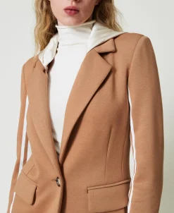 Giacca Blazer In Tessuto Scuba Con Cappuccio