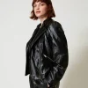 Giacca Chiodo Effetto Pelle Con Zip