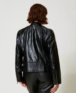 Giacca Chiodo Effetto Pelle Con Zip