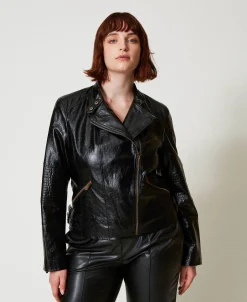 Giacca Chiodo Effetto Pelle Con Zip