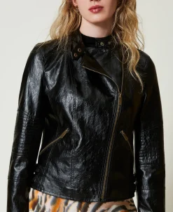 Giacca Chiodo Effetto Pelle Con Zip