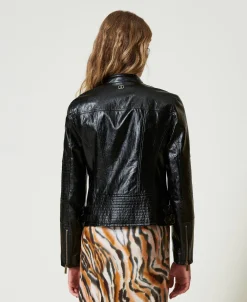 Giacca Chiodo Effetto Pelle Con Zip