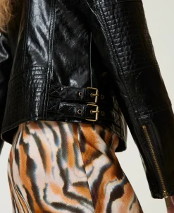 Giacca Chiodo Effetto Pelle Con Zip
