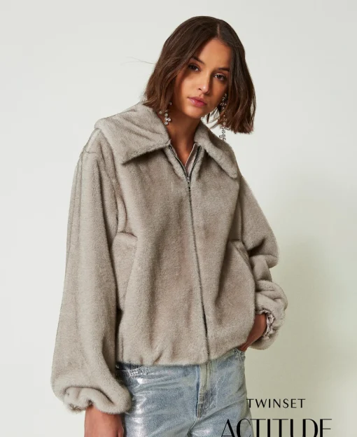 Giacca Corta In Faux Fur