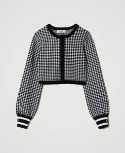 Giacca In Maglia Jacquard Pied De Poule