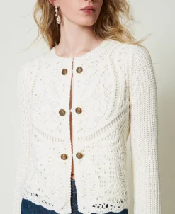 Giacca In Maglia Misto Lana Crochet