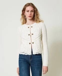Giacca In Maglia Misto Lana Crochet