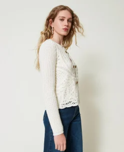 Giacca In Maglia Misto Lana Crochet