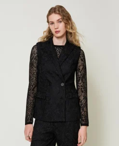 Gilet Doppiopetto In Pizzo Macramè